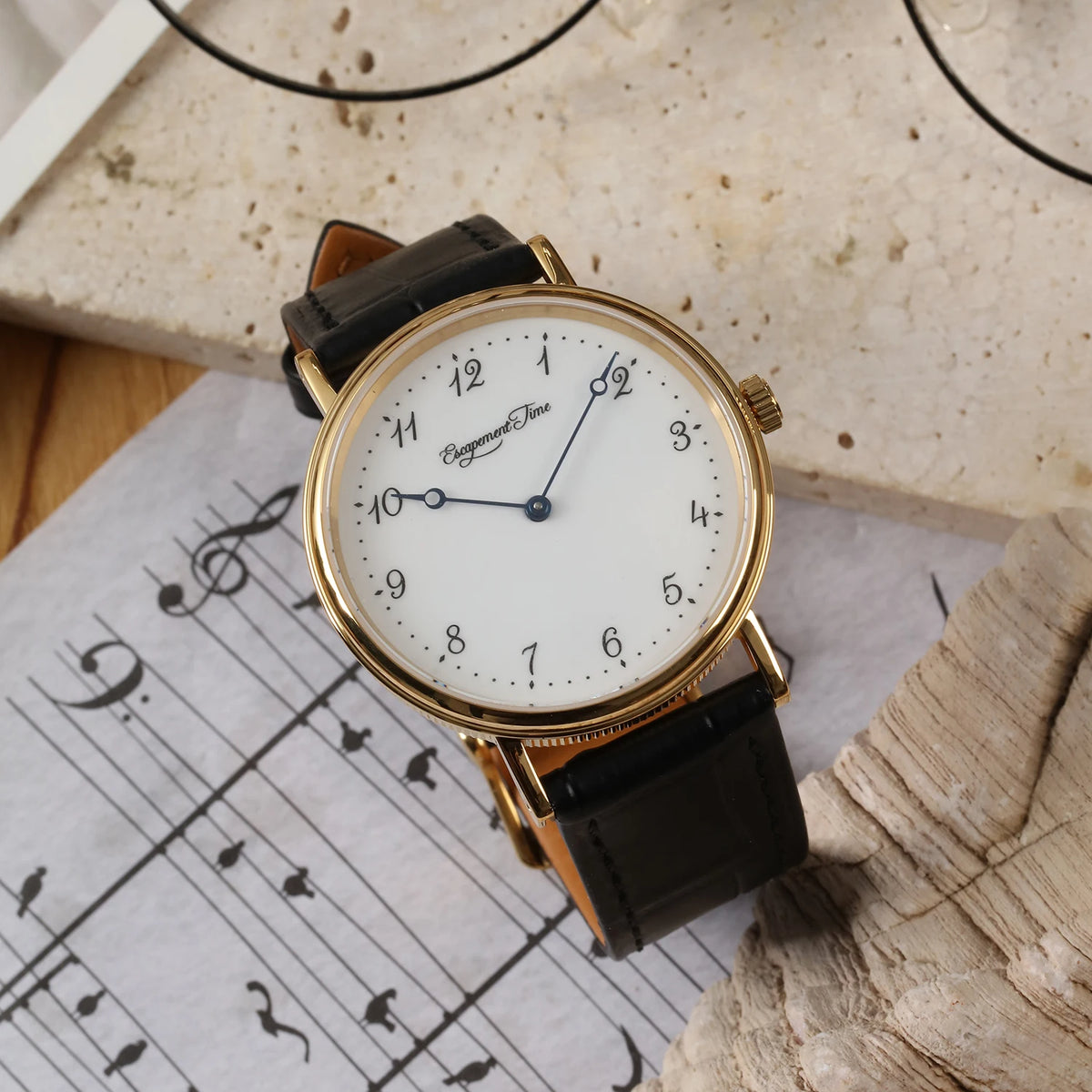 【Escapement Time】Quartz Movement Watch 38.5mm Case Enamel White Waterproof 50M Blue Heat Treatment Hand