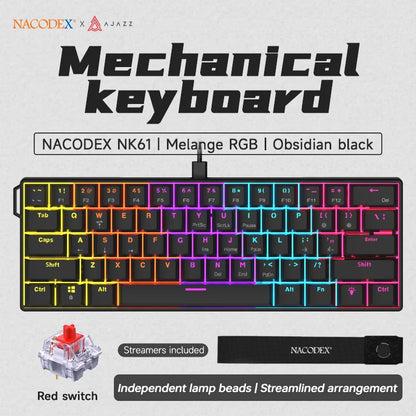 AJAZZ NK61 Wired 61-Key Gaming Mechanical Keyboard 60% RGB Lighting Hot-Swappable Red Switches 61 Keys Suitable for Gamers