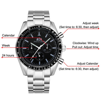 PAULAREIS P Brand Luxury Men Mechanical Watches Calendar Business Watch Mens Sports Waterproof Stainless Steel Automatic Watches