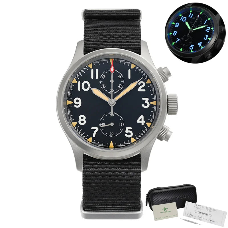 Militado ML1868 Watch - VK61 Quartz Movement 100m Waterproof Watches Men Stainless Steel Chronograph Sapphire Crystal Wristwatch