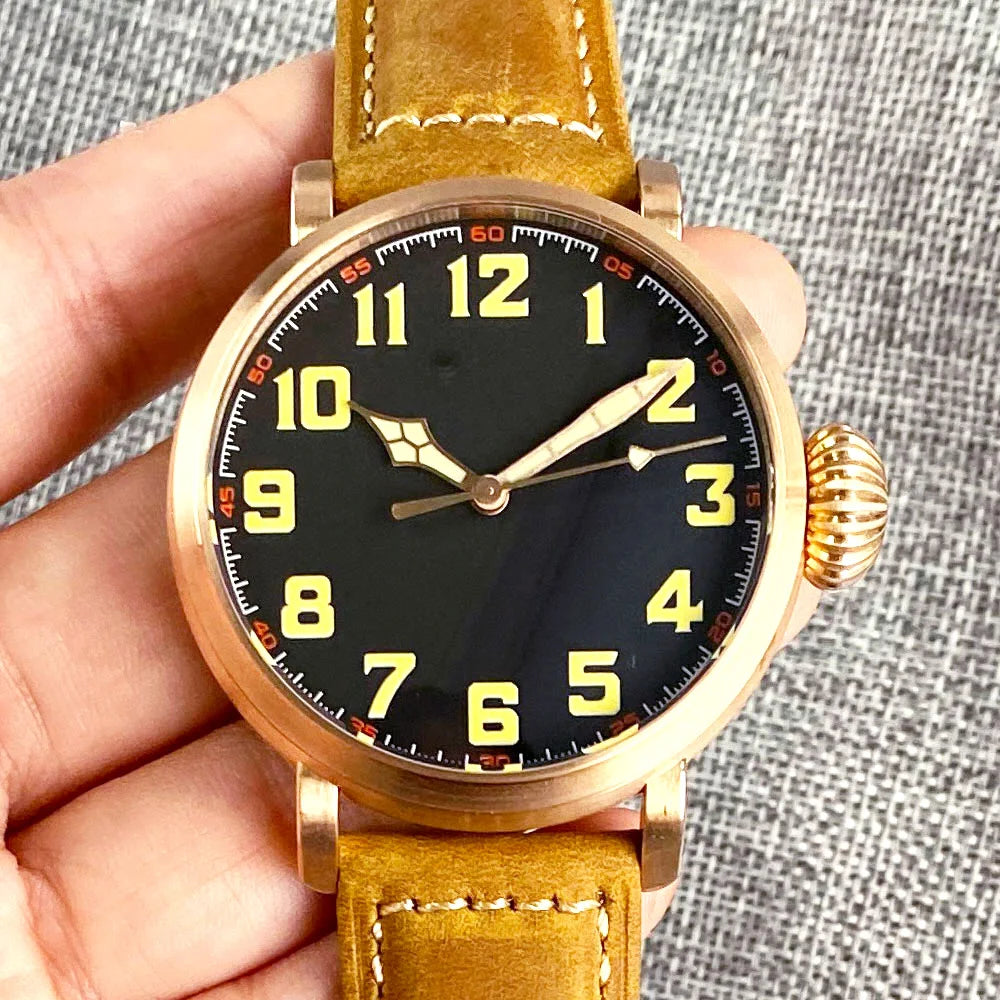 Relógio automático de mergulho para homem Tandorio 47 mm NH35 CUSN8, caixa em bronze maciço ou aço 316L, 10 ATM, cristal de safira, mostrador preto