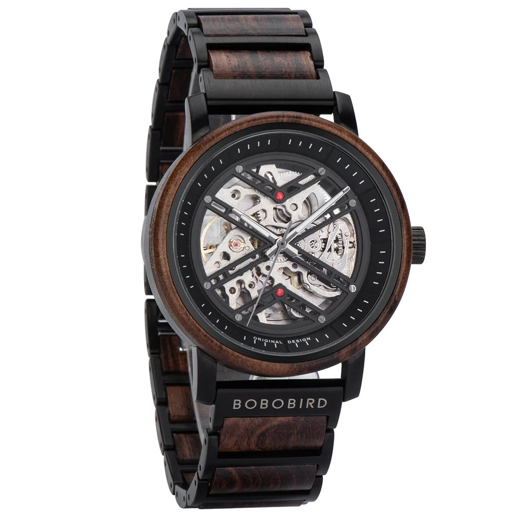 Automatic Mechanical Watch BOBO BIRD New Top Business Men Wooden Wristwatch Unique Custom Engraved Watches Christmas Gift Box