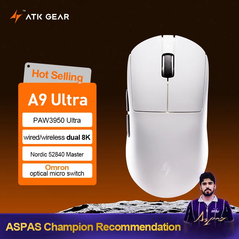 Ratón gaming inalámbrico ATK Dragonfly A9 Ultimate A9 Air PAW3950 ultraligero ergonómico para esports FPS CSGO A9 Ultra