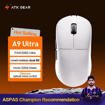 Ratón gaming inalámbrico ATK Dragonfly A9 Ultimate A9 Air PAW3950 ultraligero ergonómico para esports FPS CSGO A9 Ultra