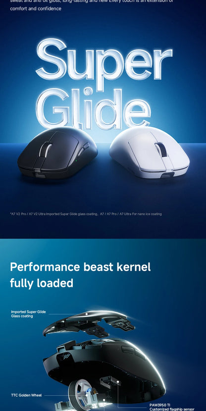 Ratón gaming inalámbrico ultraligero MCHOSE A7 V2 Ultra / Pro Dual 8000Hz PAW3950 TI 42000DPI para PC y gamers de e-sports