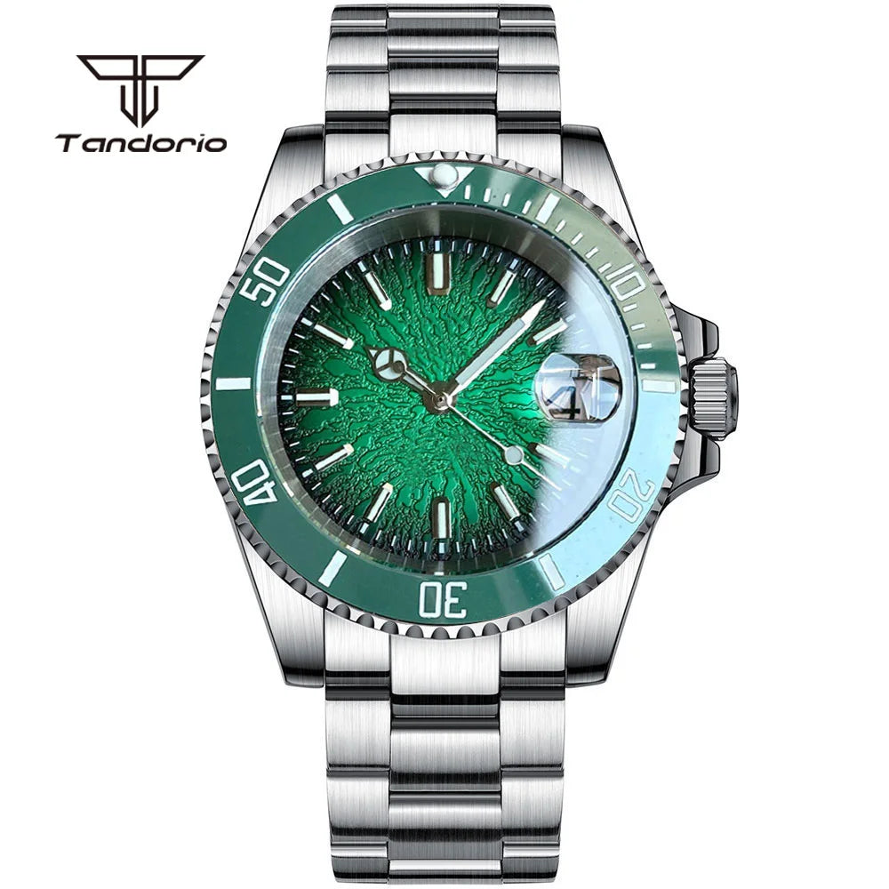 Tandorio 40mm Automatic Watch  NH35 / Miyota 8215 Movement, Sapphire Crystal, Textured Dial, Date & Stainless Steel Bracelet