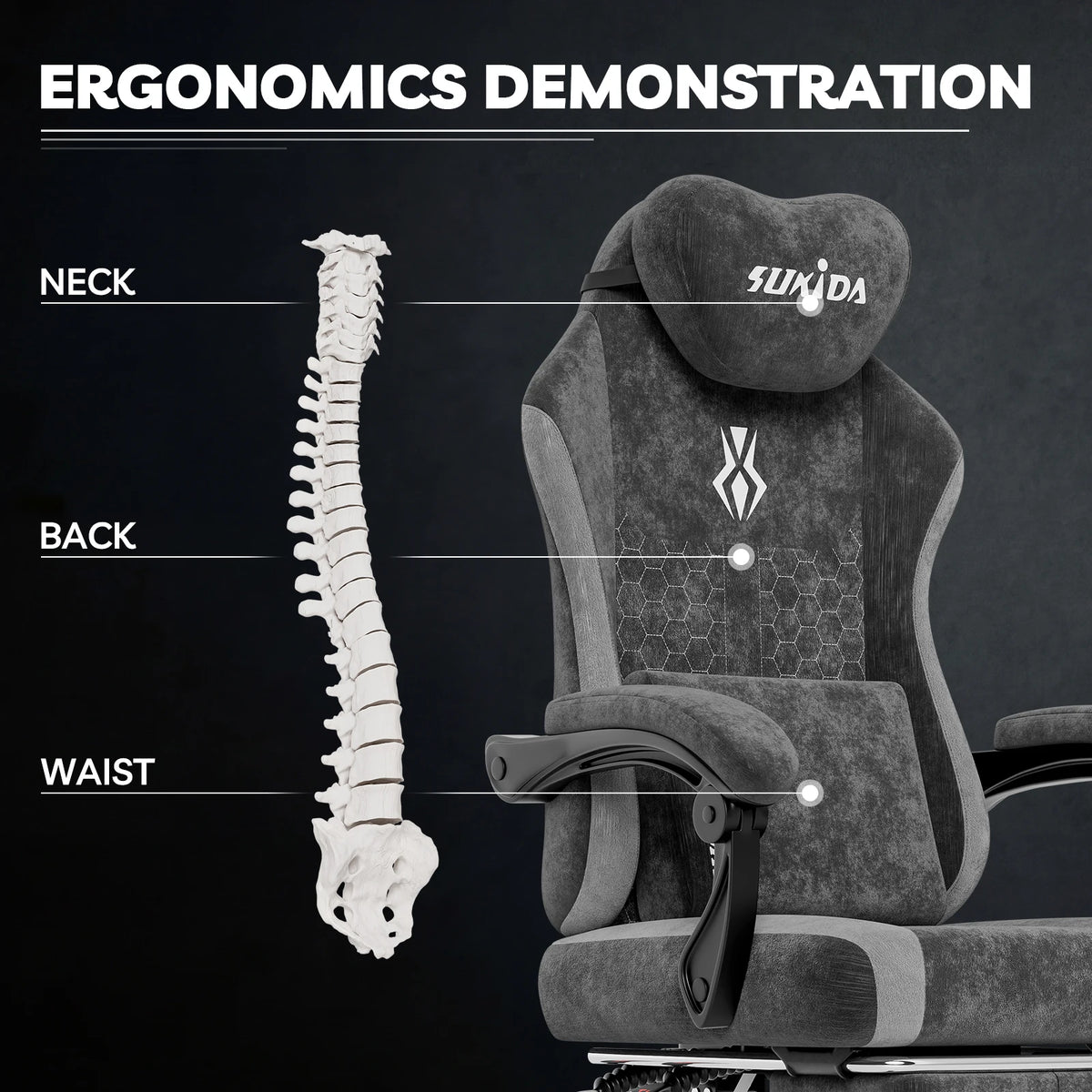 SUKIDA Ergonomic Gaming Chair Breathable Fabric Office Chair with Lumbar Support, Adjustable Height PC Gaming Chair, Comfortable Executive Desk Chair