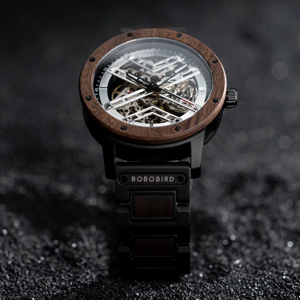 Automatic Mechanical Watch BOBO BIRD New Top Business Men Wooden Wristwatch Unique Custom Engraved Watches Christmas Gift Box