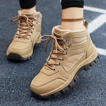 Women Sports Shoes White Casual Non Slip Running Shoes Outdoor Hiking Climbing Waterproof Breathable Lace Up Platform Sneakers