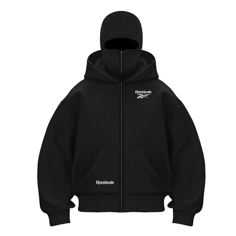 Reebok logo men's new double hood design sweatshirt, gothic style, Harajuku style, new winter warm double hooded sport jacket, m. Produit gaming premium Fraquane