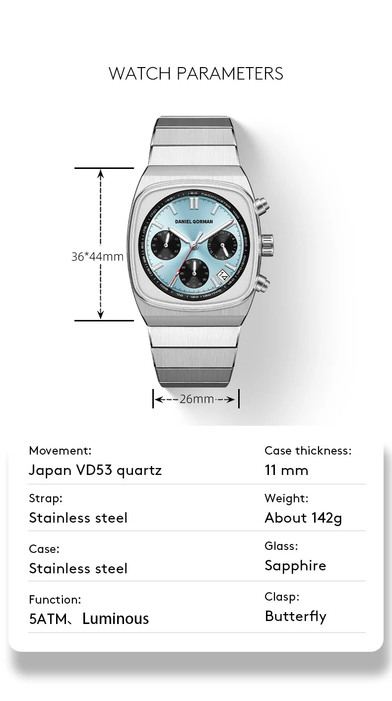 Horloge voor mannen in roestvrij staal Case Shape: Round Case