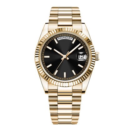 CORGEUT NH36 Mechanical Men's Watch Date of the Week Show President Chain Strap Steel Case Watch Threaded Arc Bezel waterp