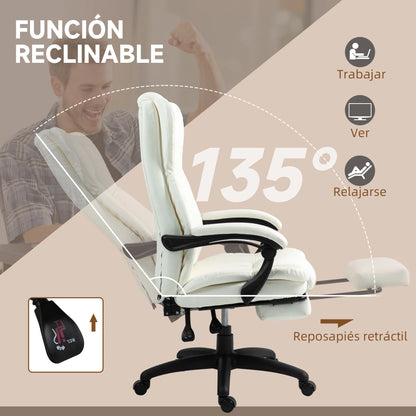 Vinsetto Massage Office Chair with Adjustable Height, Swivel Executive Desk Chair with Footrest, Reclining PU Leather Computer Chair