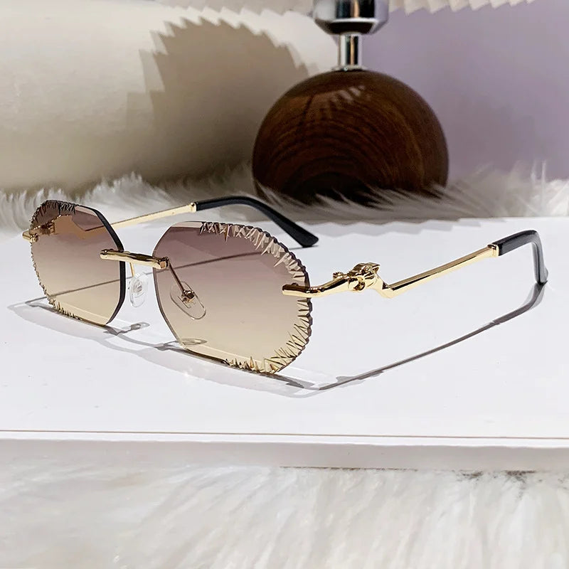New Rimless Sunglasses Women Luxury Designer Brand Shades UV400 Vintage Metal Men Fashion Ladies Sun Glasses Frameless Shades
