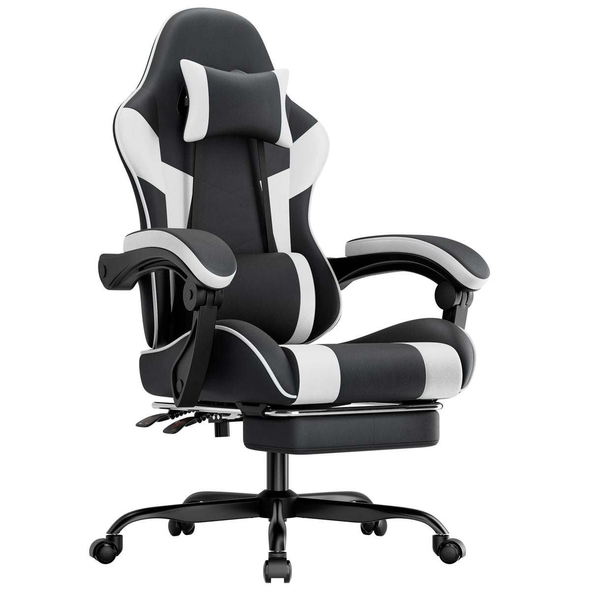 Comanlai Gaming Chair with Footrest Ergonomic High Back Gaming Chair, Adjustable Headrest & Lumbar Support, PU Leather Swivel Computer Gaming Chair for Office & Home