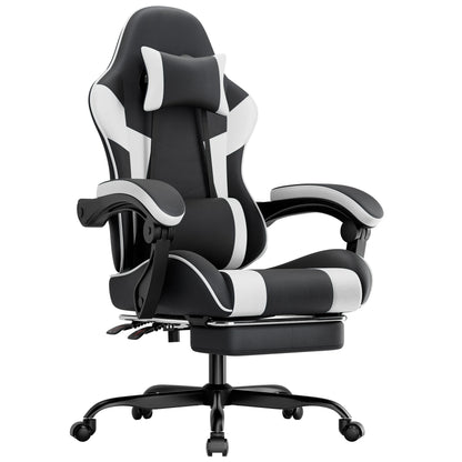 Comanlai Gaming Chair with Footrest Ergonomic High Back Gaming Chair, Adjustable Headrest & Lumbar Support, PU Leather Swivel Computer Gaming Chair for Office & Home