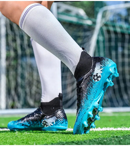 Men Women Football Boots High-top Non-Slip Soccer Sneakers Breathable Futsal Training Shoes Outdoor Grass Ankle Soccer Cleats
