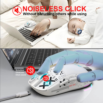 Mouse gaming Bluetooth a 3 modalità, ricaricabile, 2.4G USB wireless, con retroilluminazione RGB, per iPad, tablet, laptop e computer