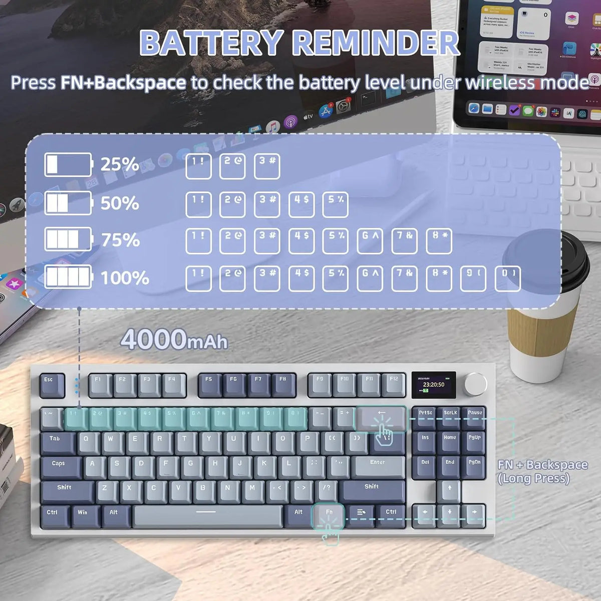 RK86 Wireless Mechanical Keyboard 75% TKL Tri-Mode Gaming Keyboard, Hot Swappable RGB Mechanical Keyboard with Gasket Mount, TFT Smart Display