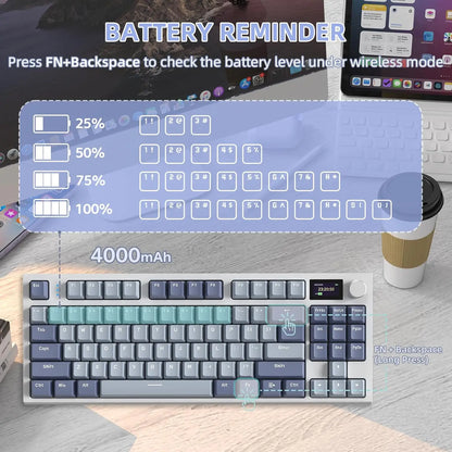 RK86 Wireless Mechanical Keyboard 75% TKL Tri-Mode Gaming Keyboard, Hot Swappable RGB Mechanical Keyboard with Gasket Mount, TFT Smart Display