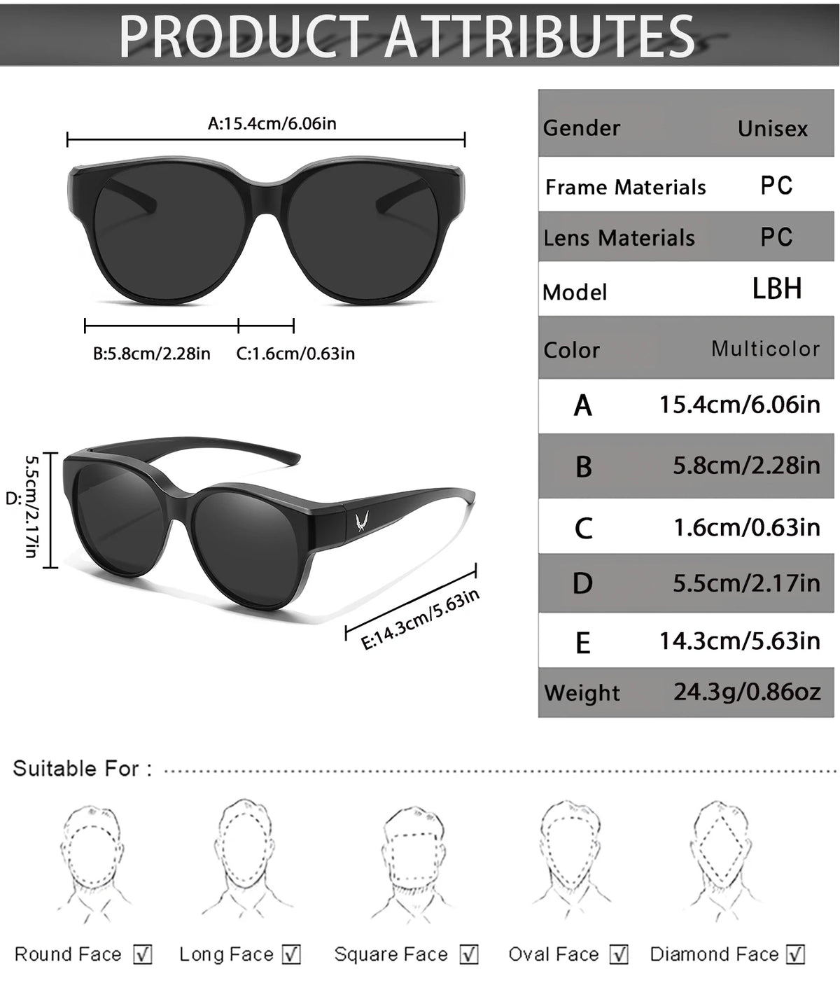 Over Glasses with Box Cover Over Myopia Eyeglasses Unisex Round Shades with UV protection Outdoor Sports Fishing Hiking Cycling