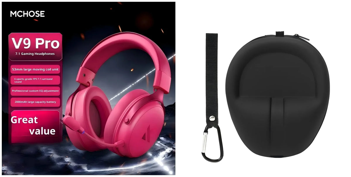 MCHOSE V9 Pro Gaming Headset Wireless Bluetooth Over-Ear Quad Mode Headphones with Microphone for PC Gaming Deep Bass ANC