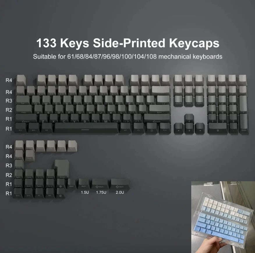 OEM PBT Side Engraved Keycaps for Mechanical Keyboard, 136-Key Red & Black Gradient Keycaps for MX Switch 60/64/84/98/108 Gaming Mechanical Keyboard