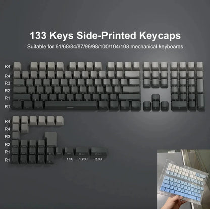 OEM PBT Side Engraved Keycaps for Mechanical Keyboard, 136-Key Red & Black Gradient Keycaps for MX Switch 60/64/84/98/108 Gaming Mechanical Keyboard