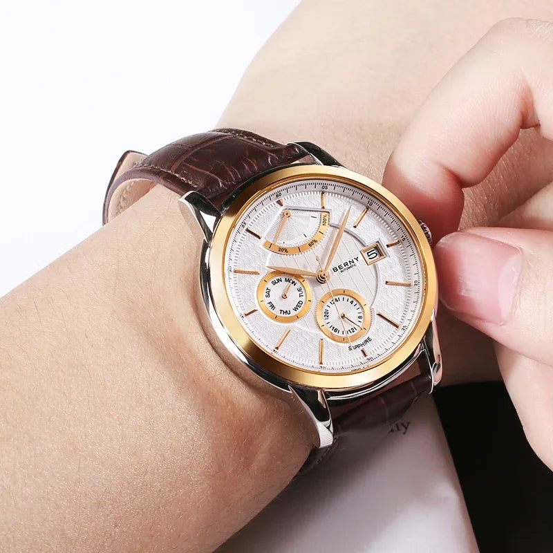 BERNY Luxury Automatic Watches for Men Fashion Elegant Mechanical Wristwatch Sapphire Date Week High-end Men's Dress Watch