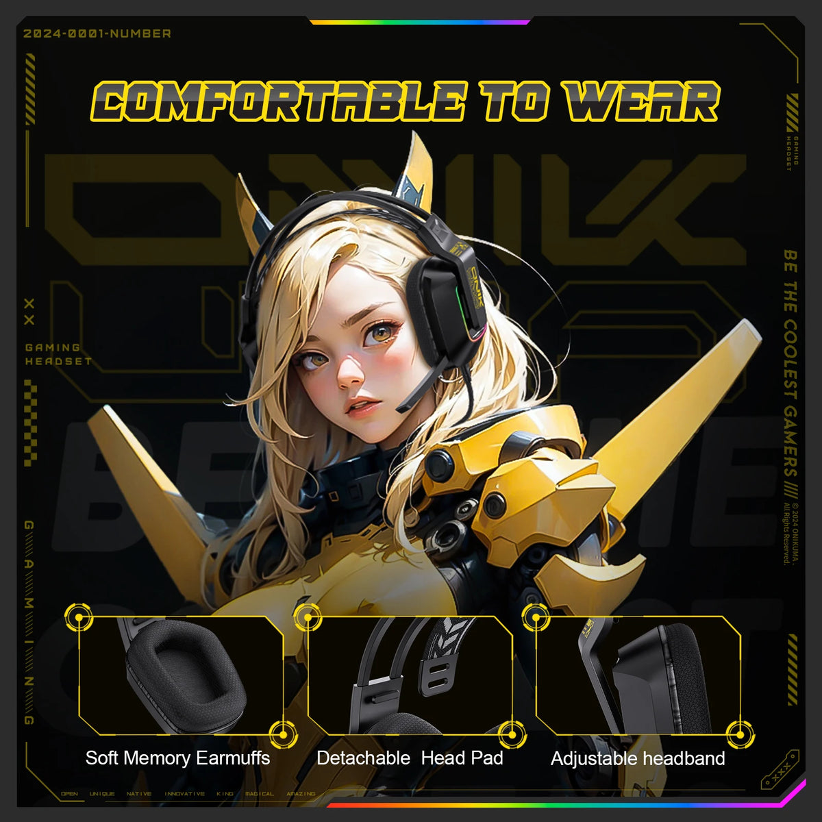 ONIKUMA X13 Wired Gaming Headset with RGB Colorful Lighting Wired Headphones Over-Ear Headphones Lightweight RGB Light Earphone