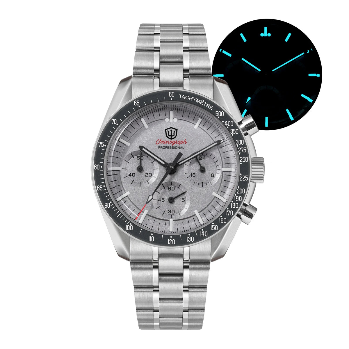 Watchdives WD1863 39mm VK63 Chronograph Watch Vintage Stainless Steel Sapphire OTF Clasp Waterproof Luminous Watches for Men