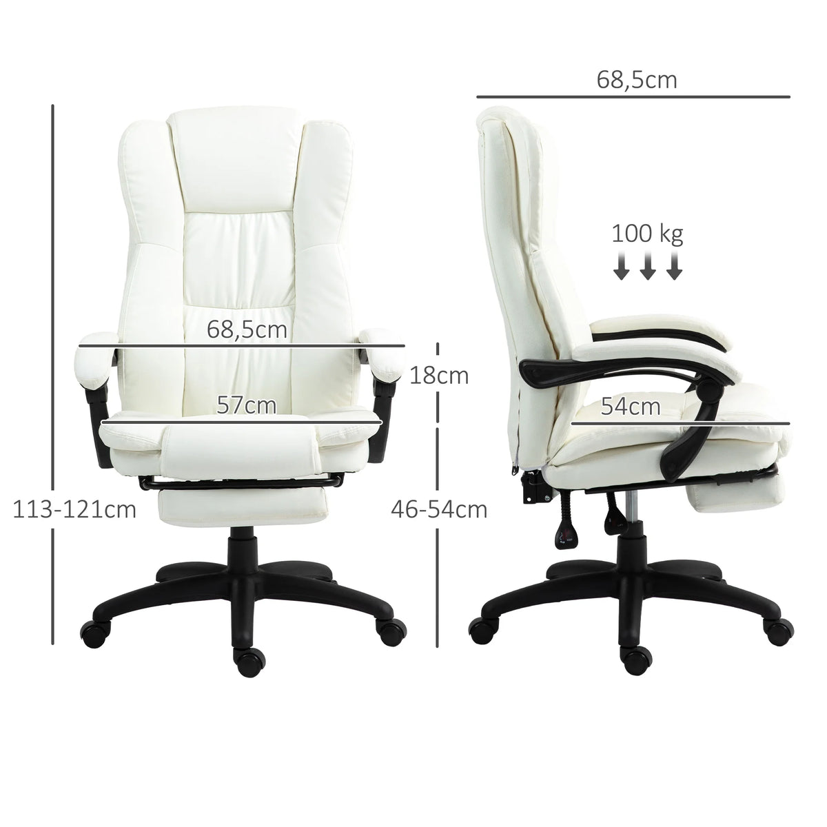 Vinsetto Massage Office Chair with Adjustable Height, Swivel Executive Desk Chair with Footrest, Reclining PU Leather Computer Chair