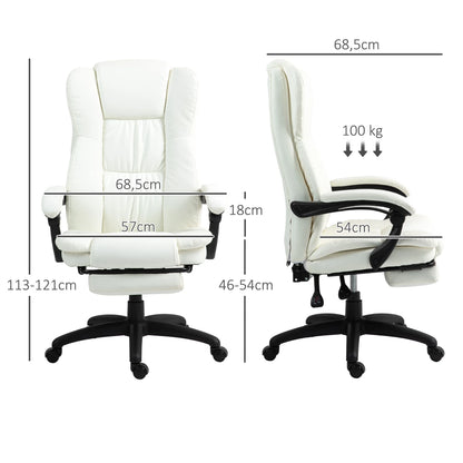 Vinsetto Massage Office Chair with Adjustable Height, Swivel Executive Desk Chair with Footrest, Reclining PU Leather Computer Chair