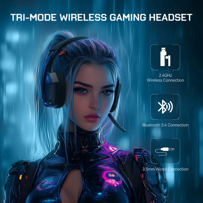 Auscultadores Gaming Sem Fios Tri-Mode EKSA G19BT – Bluetooth 5.4, Auscultadores Gaming 2.4GHz de Baixa Latência com Microfone para PC, PS5, Xbox