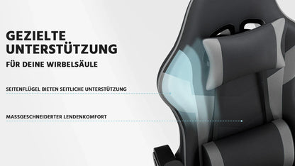 Comanlai Gaming Chair with Footrest Ergonomic High Back Gaming Chair, Adjustable Headrest & Lumbar Support, PU Leather Swivel Computer Gaming Chair for Office & Home