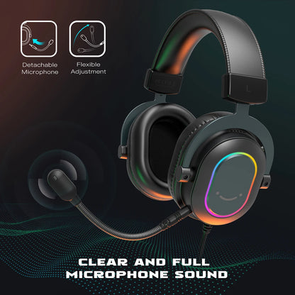FIFINE RGB Gaming Headset with Mic – 7.1 Surround Sound Wired Over-Ear USB Headphones for PC, PS4, PS5, with EQ Modes & Noise Isolation