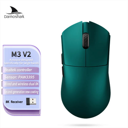 Ratón gaming Darmoshark M3 V2 Double 8K inalámbrico trimodo 26KDPI con sensor PAW3395, ratón macro para manos grandes para ordenador portátil y PC