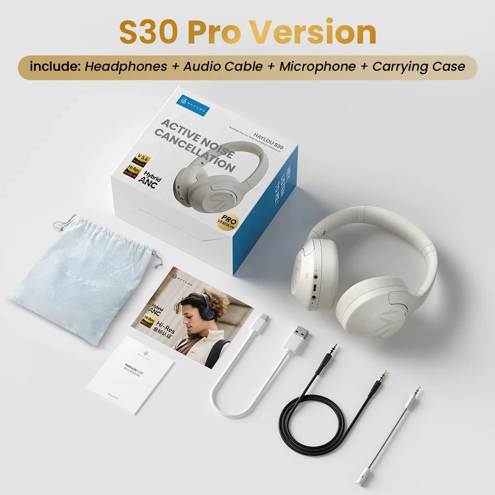HAYLOU S30 Wireless Bluetooth 5.4 Headphones – 43dB Adaptive Noise Cancelling ANC Headset, 40mm Drivers, 80H Playtime, Hi-Res Audio Over-Ear Headphones