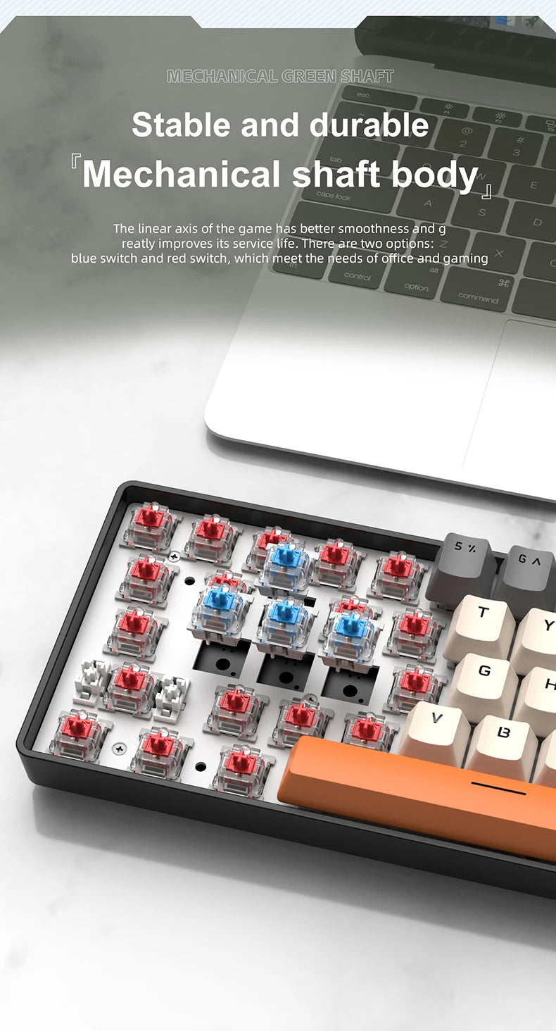 APAYADO K61 60% mini drátová herní mechanická klávesnice Phantom RGB, 61 kláves, červené/modré spínače, ergonomická, přenosná pro PC/notebook