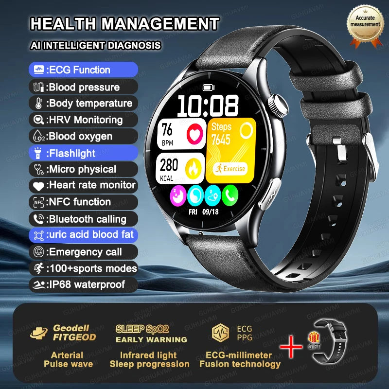 2025 Health Smartwatch for Xiaomi & Huawei ECG + PPG, Blood Pressure, SpO2, Body Analysis, Bluetooth Calling & NFC