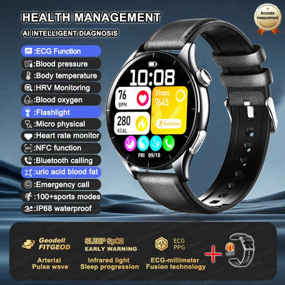2025 Health Smartwatch for Xiaomi & Huawei ECG + PPG, Blood Pressure, SpO2, Body Analysis, Bluetooth Calling & NFC