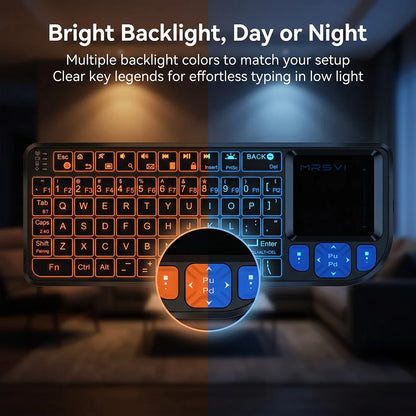 MRSVI Mini Keyboard A8 PLUS, Backlit 2.4GHz & Bluetooth 5.0 Wireless Keyboard with Touchpad for Android TV Box, Mac, Laptop, Windows