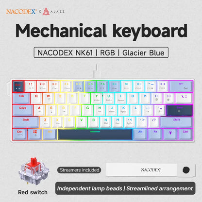 AJAZZ NK61 Wired 61-Key Gaming Mechanical Keyboard 60% RGB Lighting Hot-Swappable Red Switches 61 Keys Suitable for Gamers