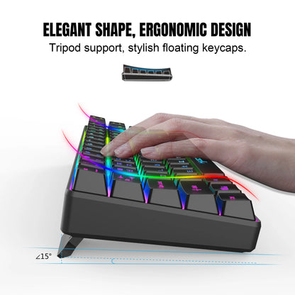 Tastiera gaming 68 tasti USB cablata portatile con retroilluminazione RGB 20, layout coreano, per laptop e computer Windows
