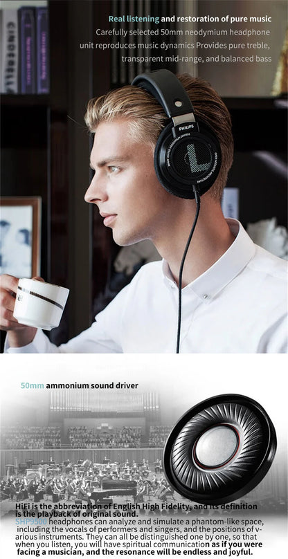 Philips SHP9500 HiFi Stereo Wired Headphones – Professional Open-Back Over-Ear Headset for Music, Gaming, Mobile & PC – High Precision Sound, 50mm Drivers, Crystal Clear Audio Performance