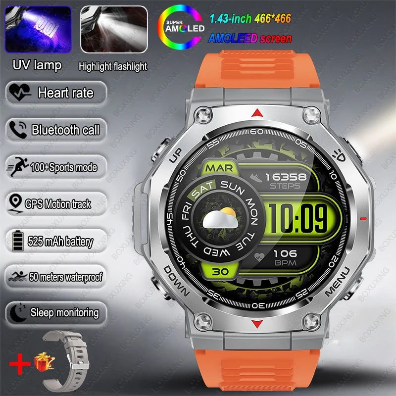 T-Rex 3 Military Smartwatch for Men  GPS Sports Tracker, 5ATM Waterproof, Heart Rate Monitor & Bluetooth Calling