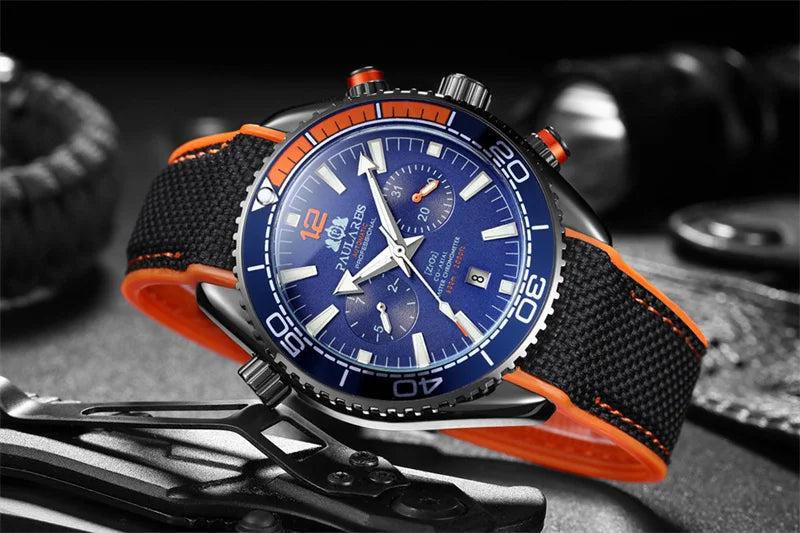 PAULAREIS P Luxury Men Automatic Self Wind Mechanical Watch for Men Rubber Strap Waterproof Luminous Date Fashion Mens Watches