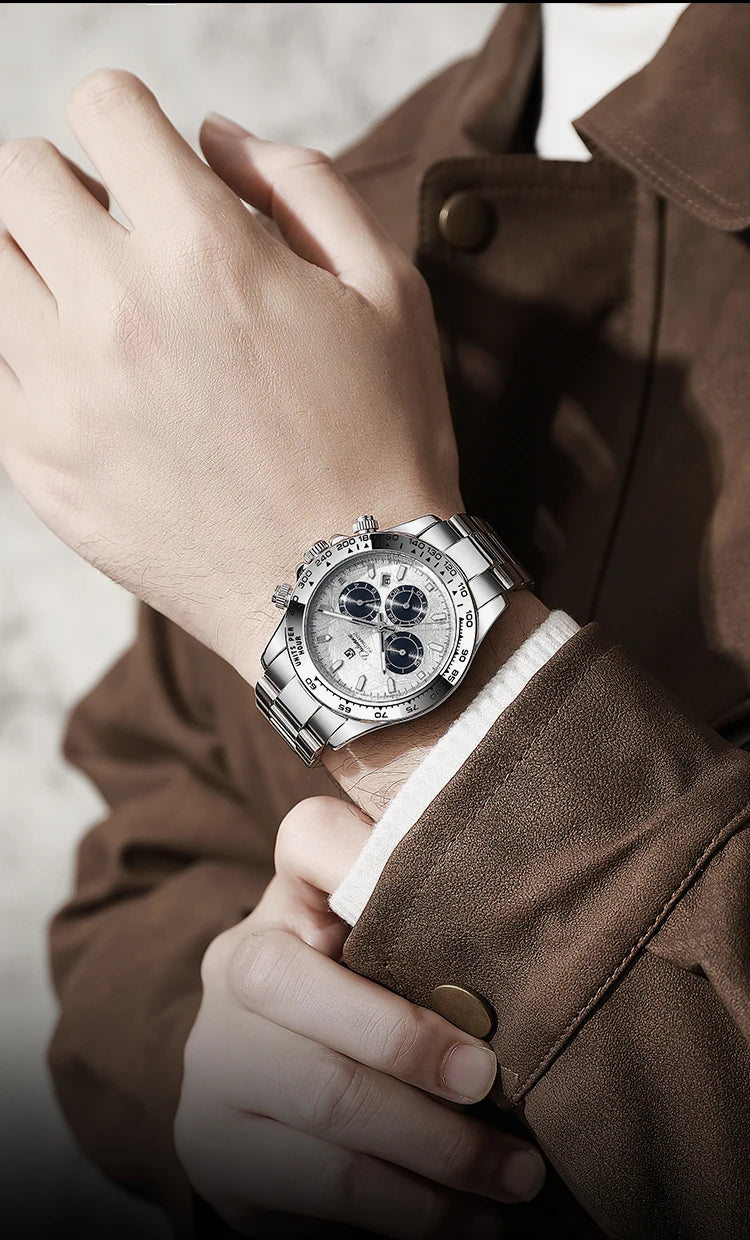 2026 NEW Automatic Mechanical Watch Man Silver Business Casual 3ATM Waterproof Multi-functional Men's Watches