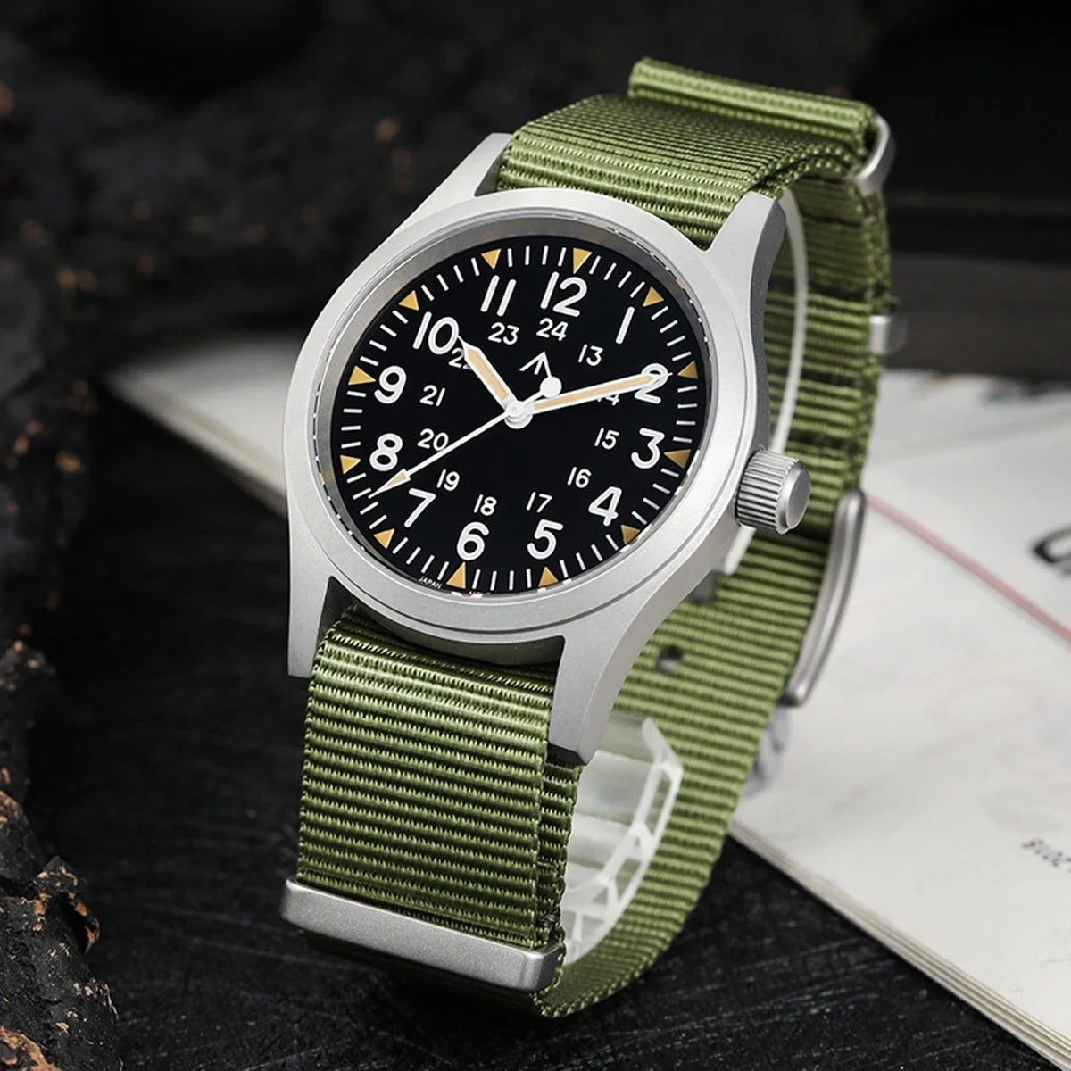 Militado ML05 38mm Military Watch Miyota 2035 Movement Domed Sapphire Crystal C3 Green Luminous 10Bar Waterproof Vintage Watches