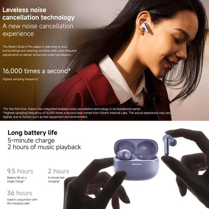 Xiaomi Redmi Buds 6 Pro Wireless Bluetooth Earphones – Hi-Res LDAC, 55dB Active Noise Cancelling ANC Earbuds with Microphone